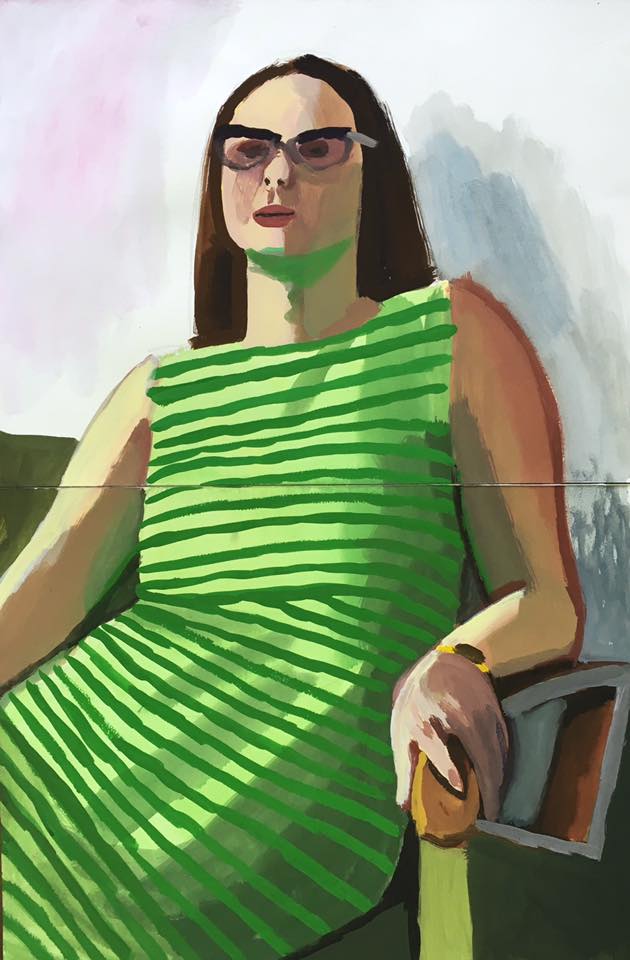 A girl in a green dress, 2015, goashe on paper, 60:84